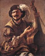 TERBRUGGHEN, Hendrick A Laughing Bravo with a Bass Viol and a Glass  at Germany oil painting artist